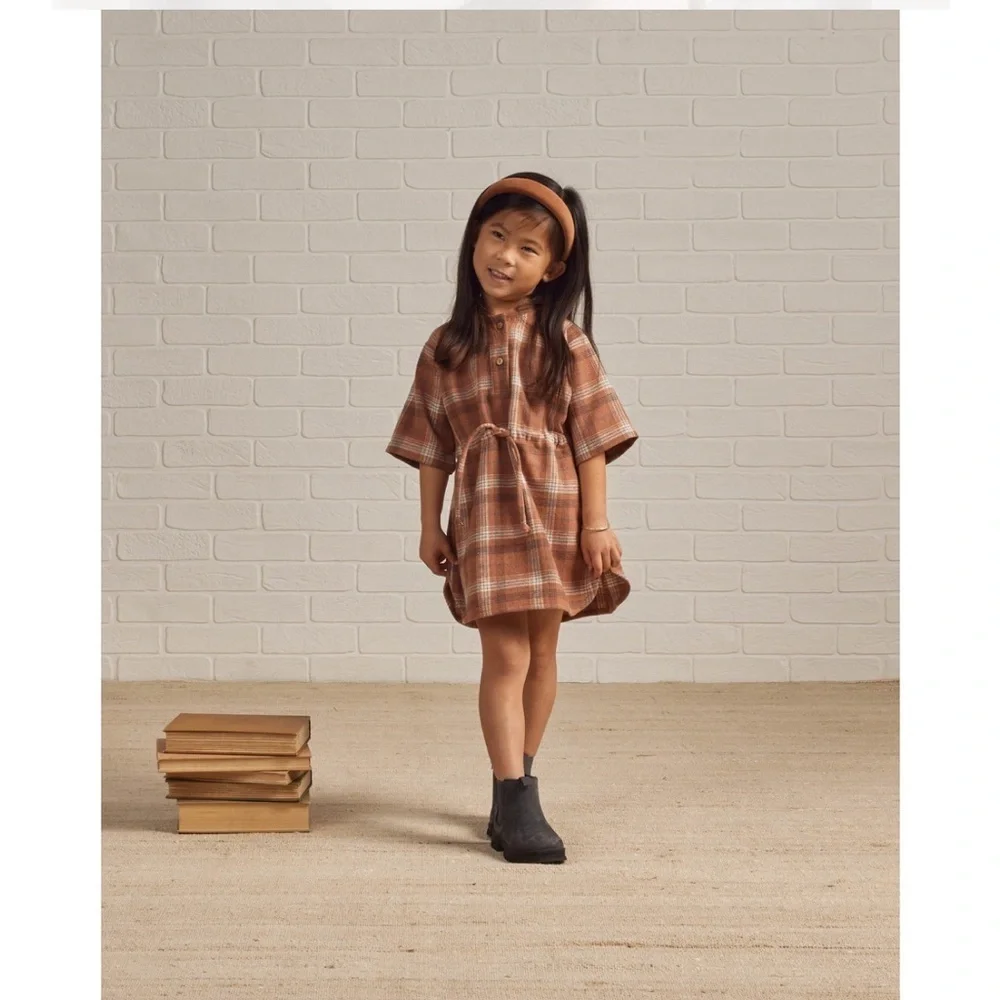 NWT RYLEE + CRU ELENI DRESS / BROWN PLAID 4-5